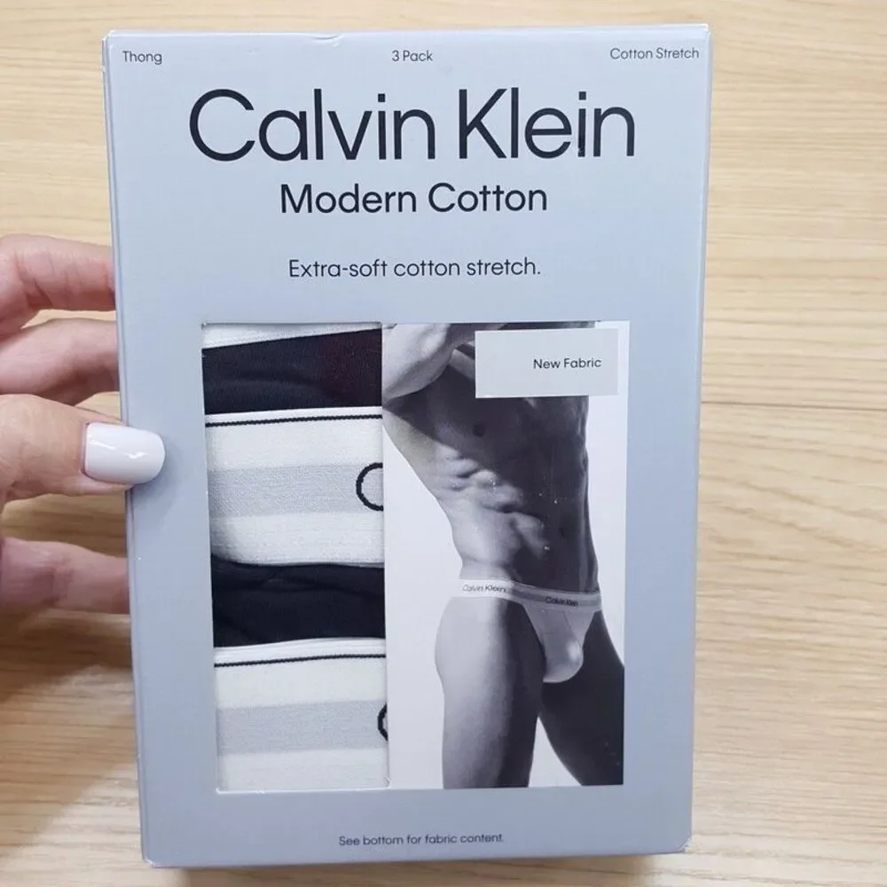 CALVIN KLEIN Thong Mens XL Solid Black 3-Pack Logo Band Modern Cotton Extra Soft
